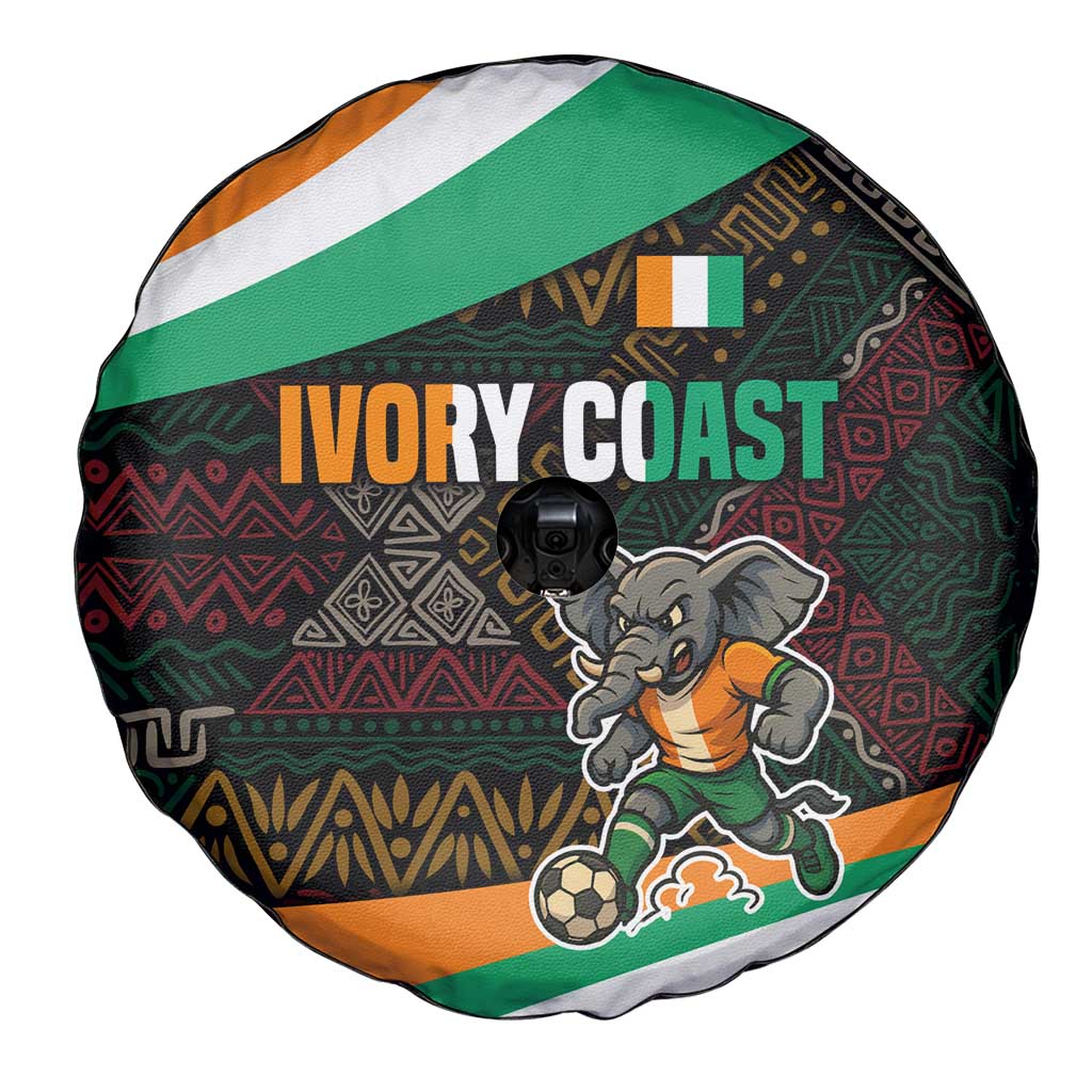 Ivory Coast Spare Tire Cover with Soccer Elephant and Tribal Pattern Design TS04