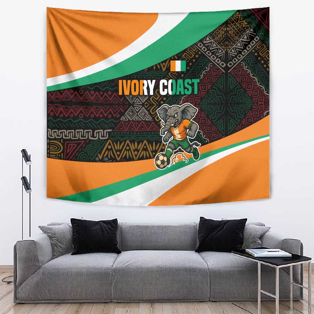 Ivory Coast Elephants Football Tapestry Soccer with Tribal Pattern TS04