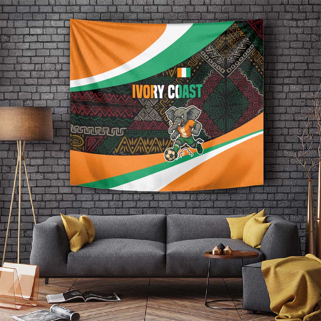 Ivory Coast Elephants Football Tapestry Soccer with Tribal Pattern TS04