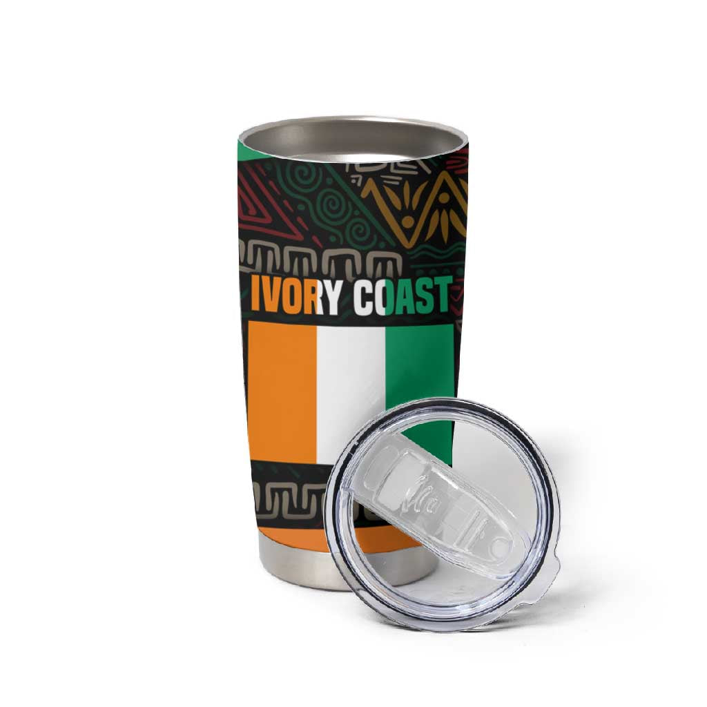 Ivory Coast Elephants Football Tumbler Cup Soccer with Tribal Pattern TS04