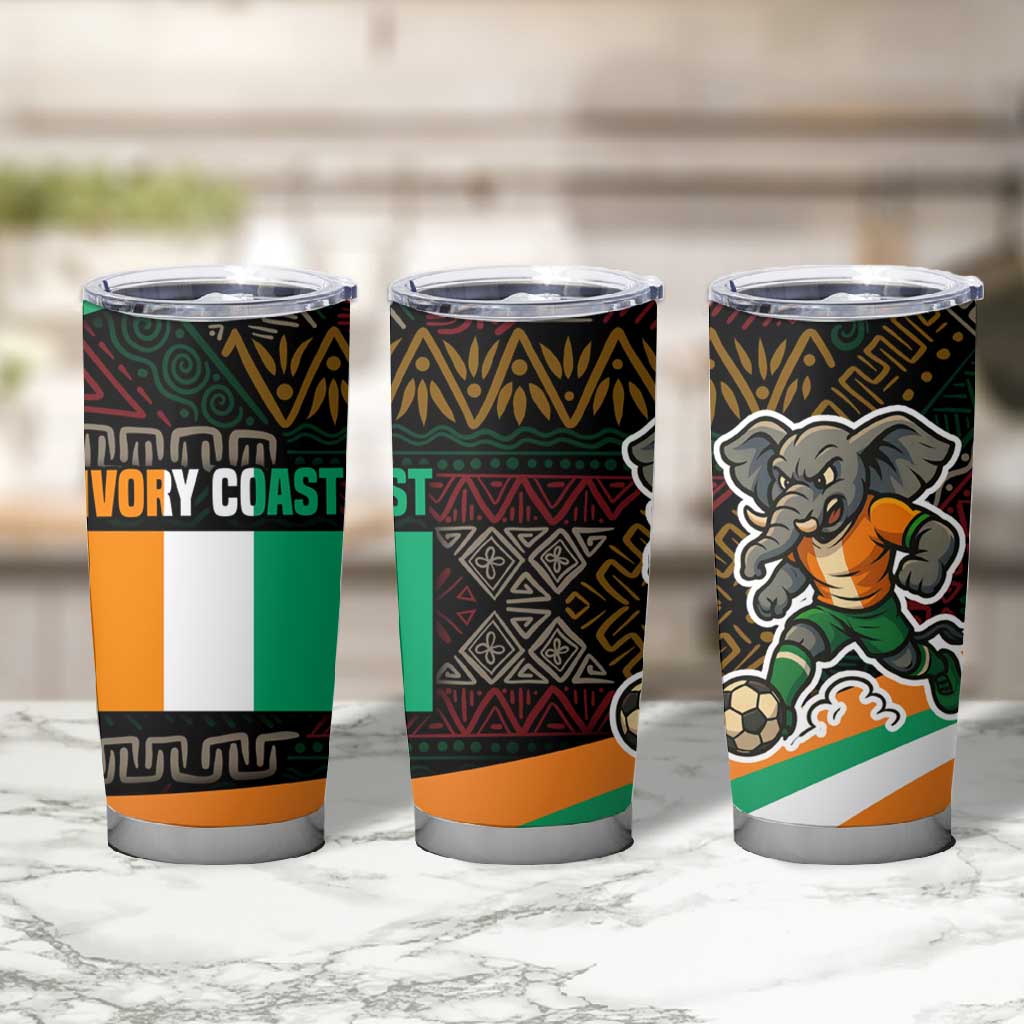 Ivory Coast Elephants Football Tumbler Cup Soccer with Tribal Pattern TS04