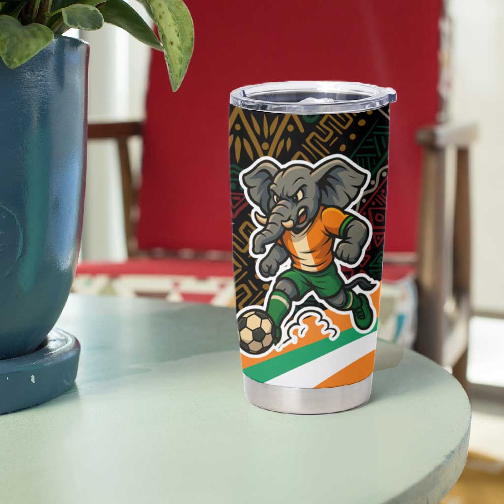 Ivory Coast Elephants Football Tumbler Cup Soccer with Tribal Pattern TS04