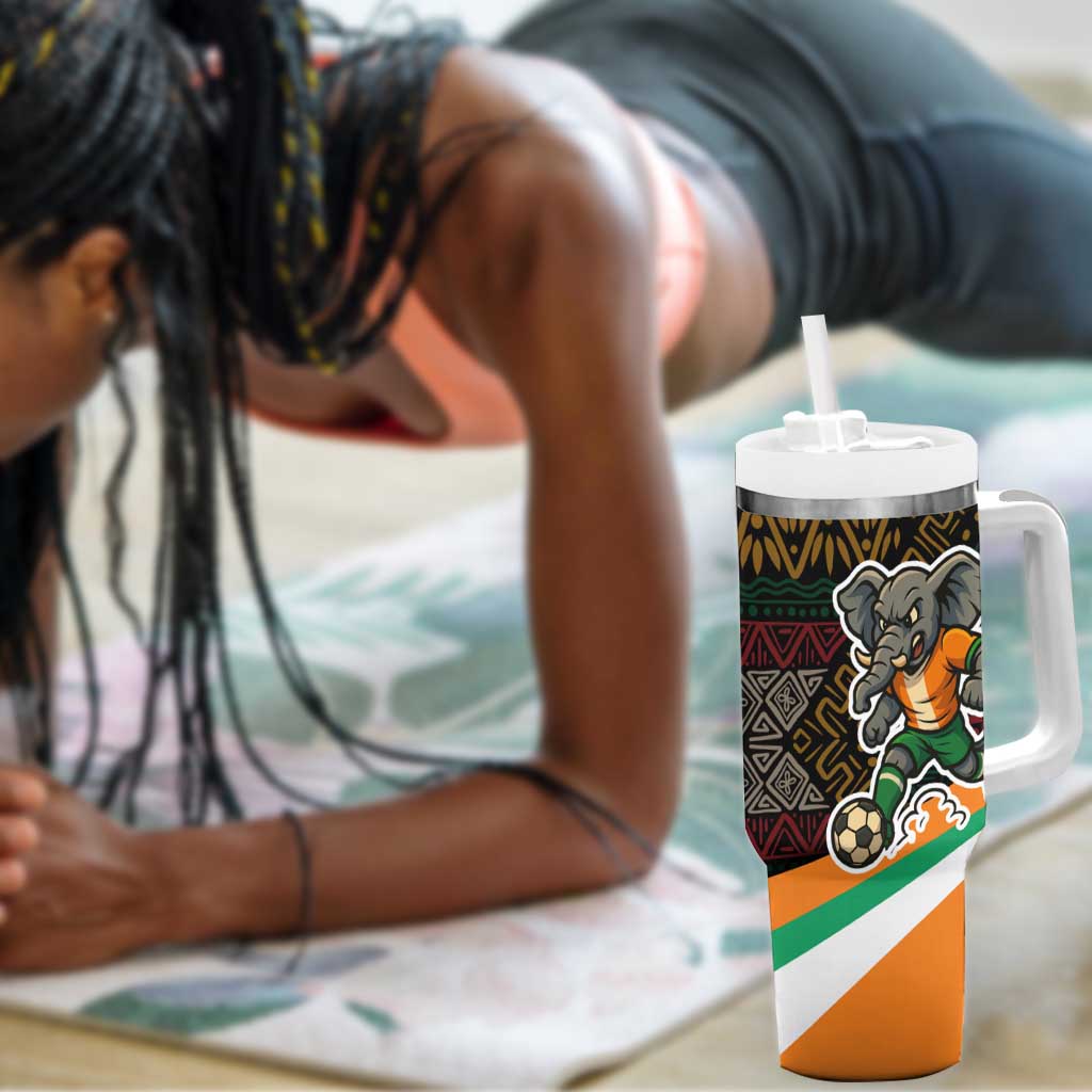 Ivory Coast Elephants Football Tumbler With Handle Soccer with Tribal Pattern TS04