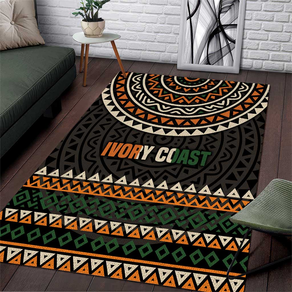 Ivory Coast African Pattern Area Rug Ethnic Geometric and National Motto TS04