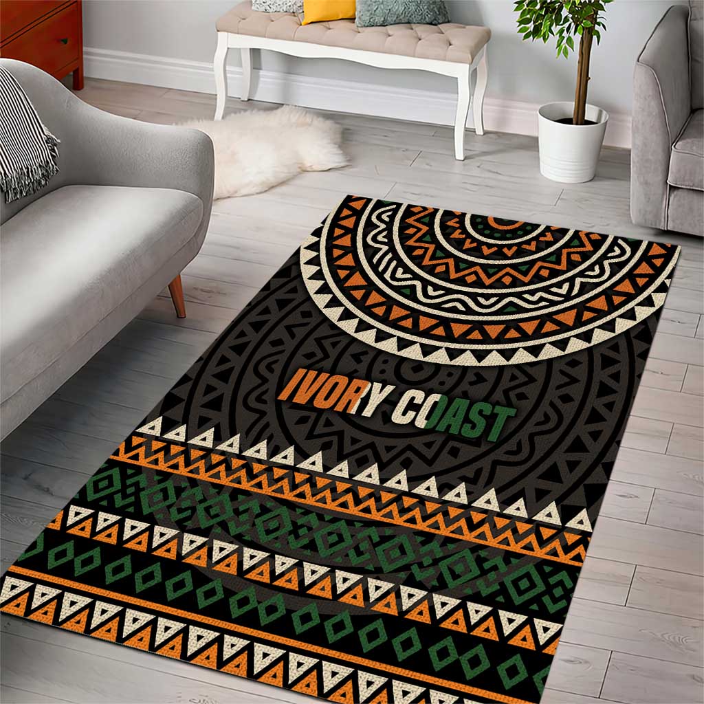 Ivory Coast African Pattern Area Rug Ethnic Geometric and National Motto TS04