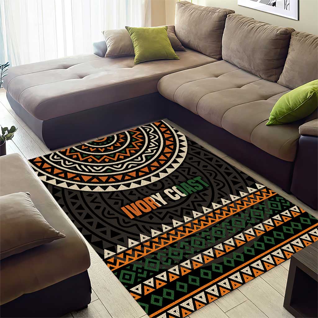 Ivory Coast African Pattern Area Rug Ethnic Geometric and National Motto TS04