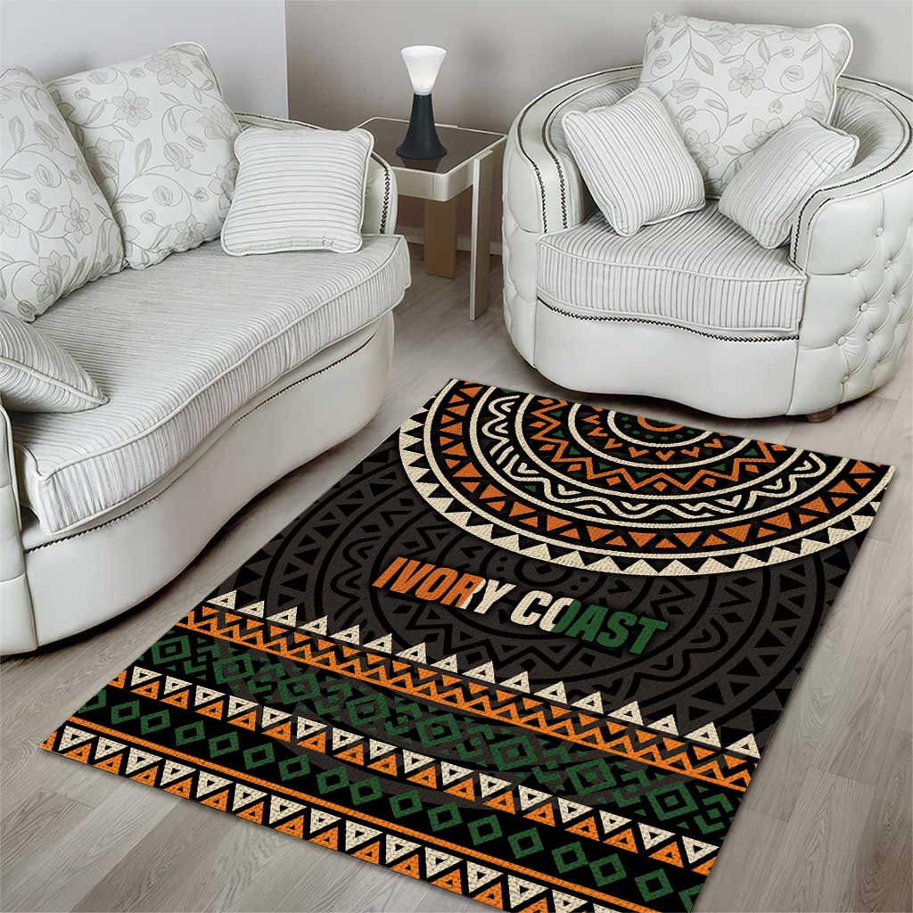 Ivory Coast African Pattern Area Rug Ethnic Geometric and National Motto TS04