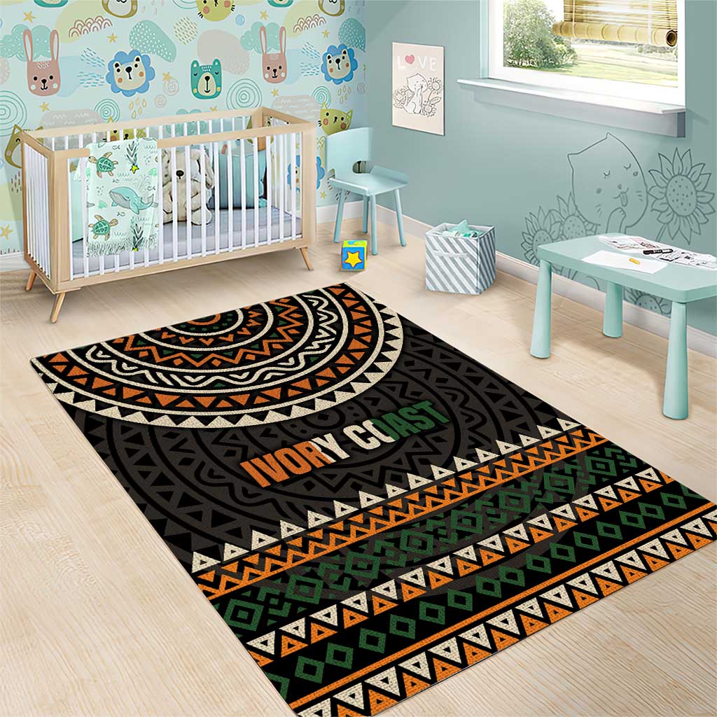 Ivory Coast African Pattern Area Rug Ethnic Geometric and National Motto TS04