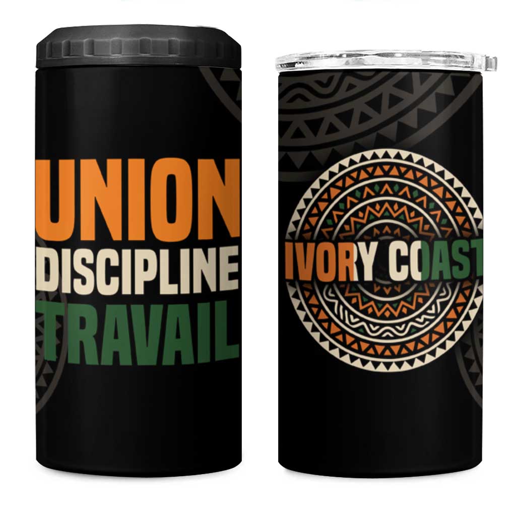 Ivory Coast African Pattern 4 in 1 Can Cooler Tumbler Ethnic Geometric and National Motto TS04