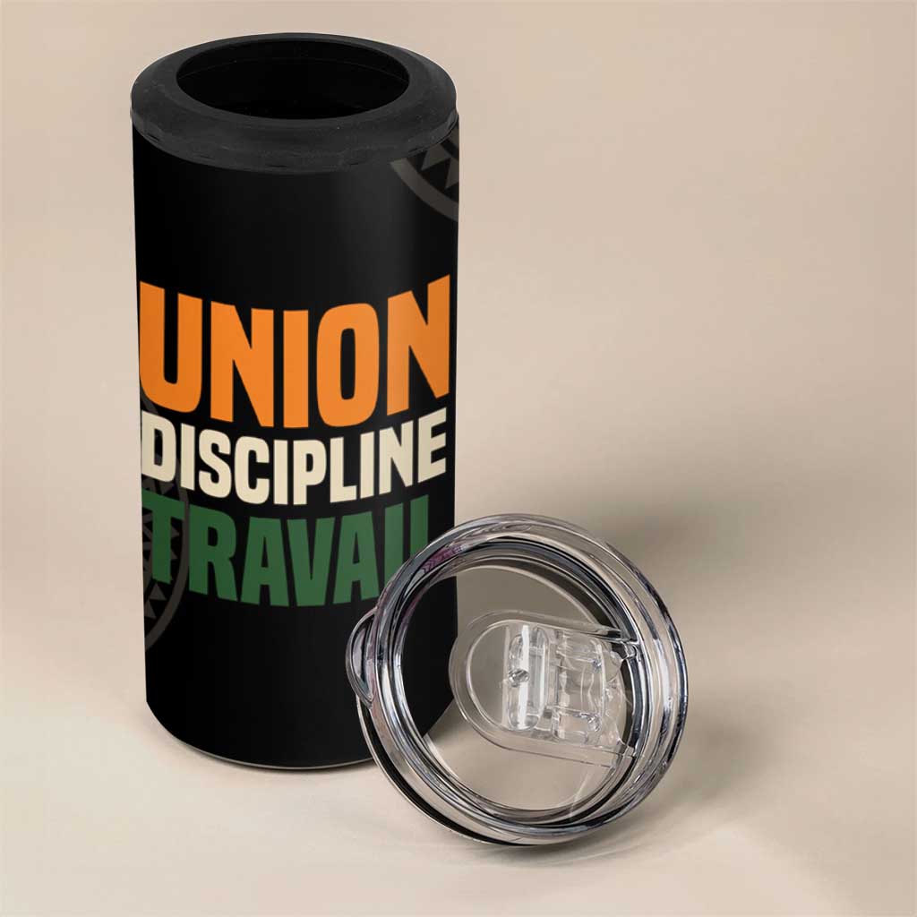 Ivory Coast African Pattern 4 in 1 Can Cooler Tumbler Ethnic Geometric and National Motto TS04