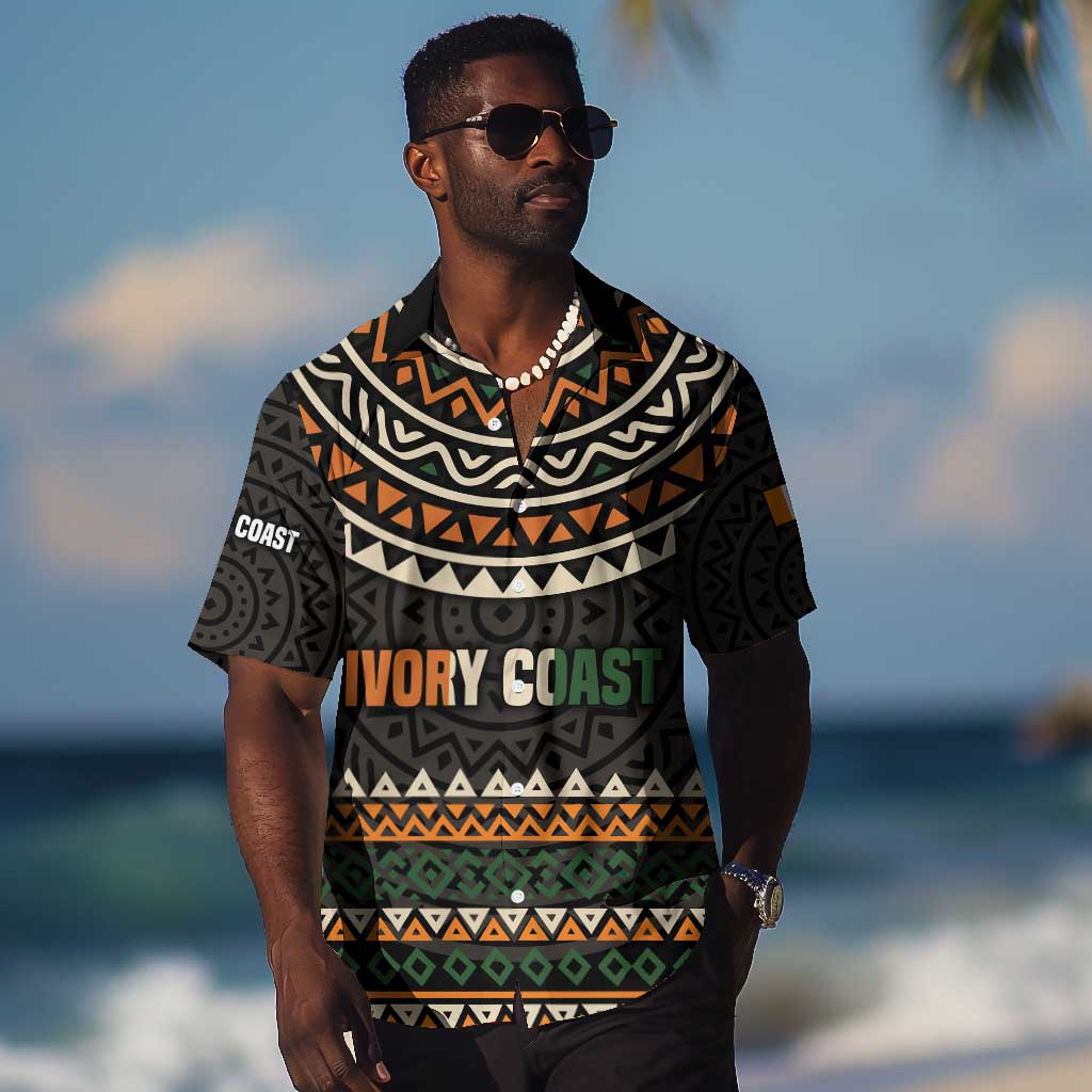Ivory Coast African Pattern Hawaiian Shirt Ethnic Geometric and National Motto TS04