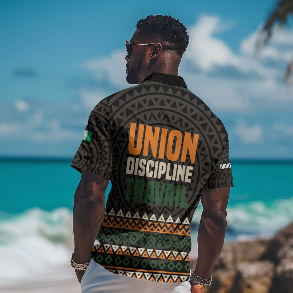 Ivory Coast African Pattern Hawaiian Shirt Ethnic Geometric and National Motto TS04