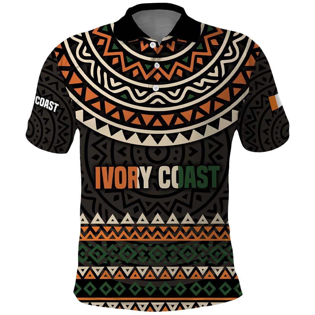 Ivory Coast Polo Shirt with Ethnic Geometric Pattern and National Motto Design TS04