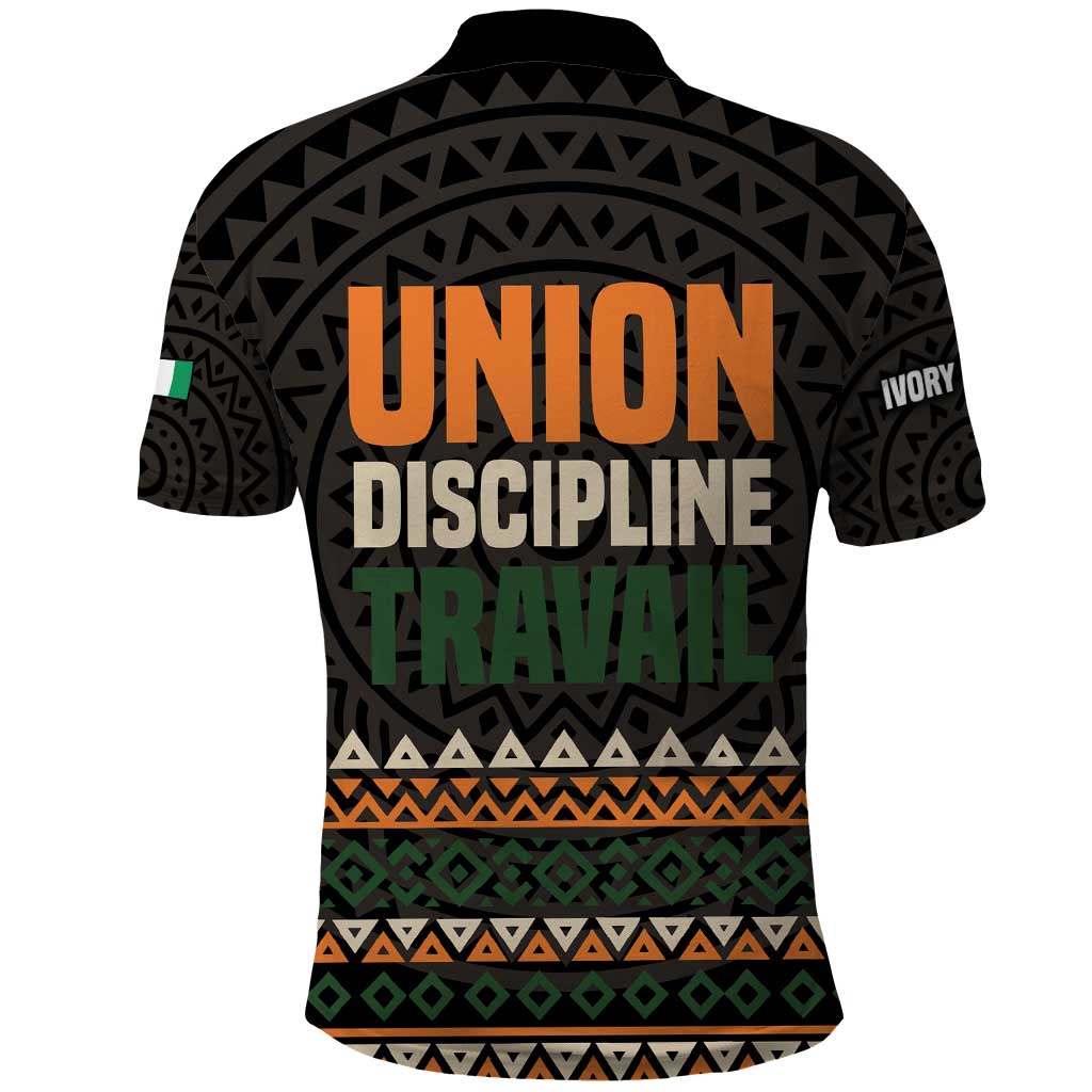 Ivory Coast Polo Shirt with Ethnic Geometric Pattern and National Motto Design TS04