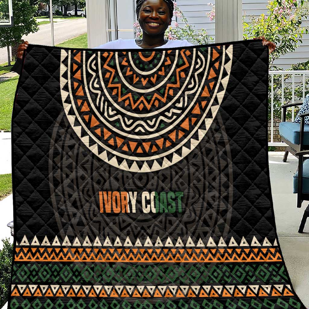 Ivory Coast African Pattern Quilt Ethnic Geometric and National Motto TS04