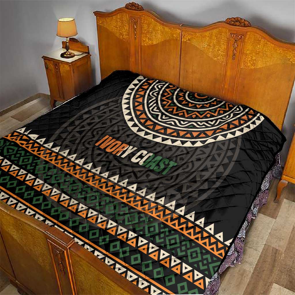 Ivory Coast African Pattern Quilt Ethnic Geometric and National Motto TS04
