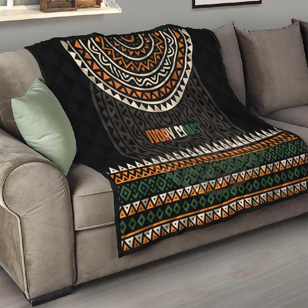 Ivory Coast African Pattern Quilt Ethnic Geometric and National Motto TS04