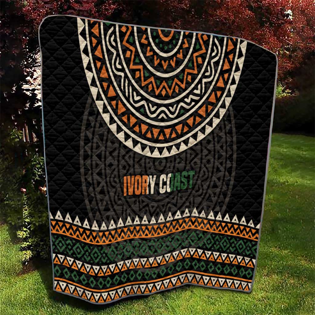 Ivory Coast African Pattern Quilt Ethnic Geometric and National Motto TS04