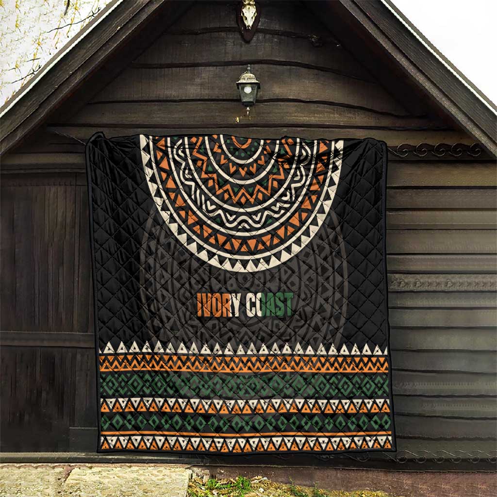 Ivory Coast African Pattern Quilt Ethnic Geometric and National Motto TS04
