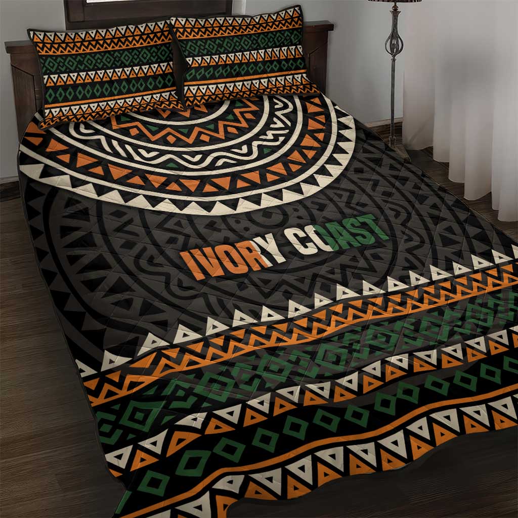 Ivory Coast African Pattern Quilt Bed Set Ethnic Geometric and National Motto TS04