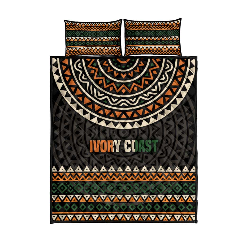 Ivory Coast African Pattern Quilt Bed Set Ethnic Geometric and National Motto TS04