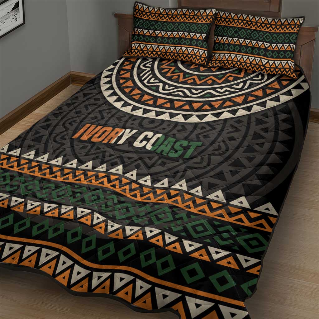 Ivory Coast African Pattern Quilt Bed Set Ethnic Geometric and National Motto TS04