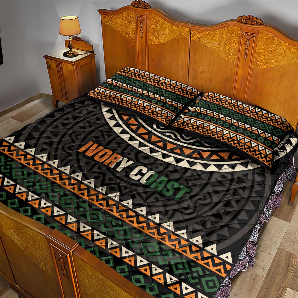 Ivory Coast African Pattern Quilt Bed Set Ethnic Geometric and National Motto TS04