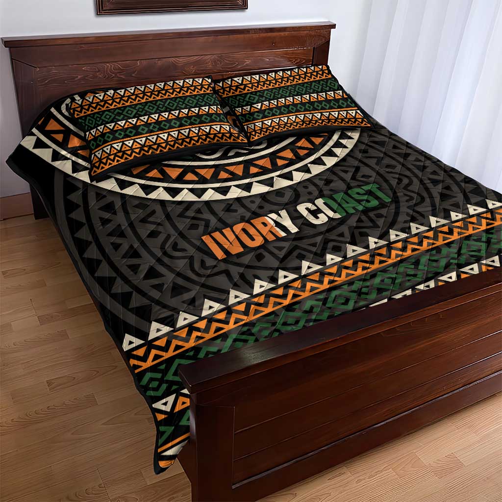 Ivory Coast African Pattern Quilt Bed Set Ethnic Geometric and National Motto TS04