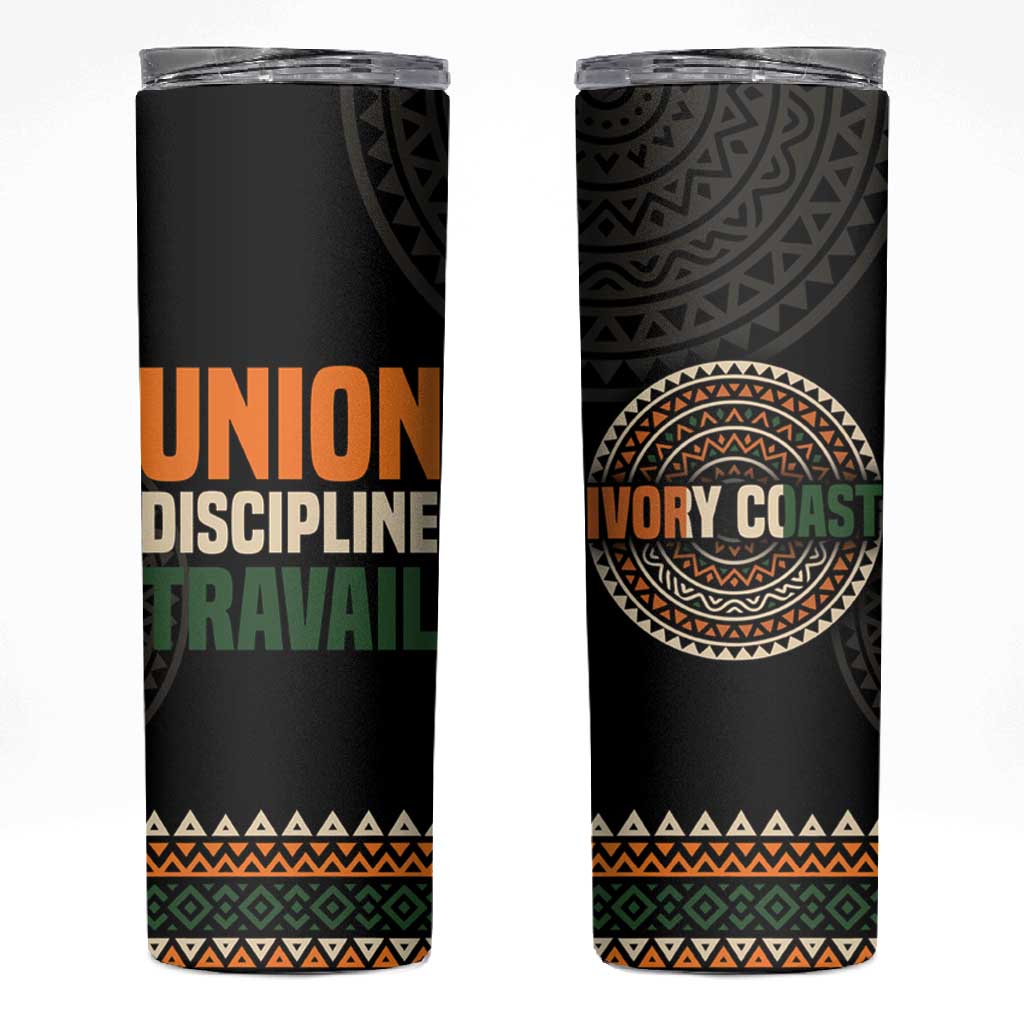 Ivory Coast African Pattern Skinny Tumbler Ethnic Geometric and National Motto TS04