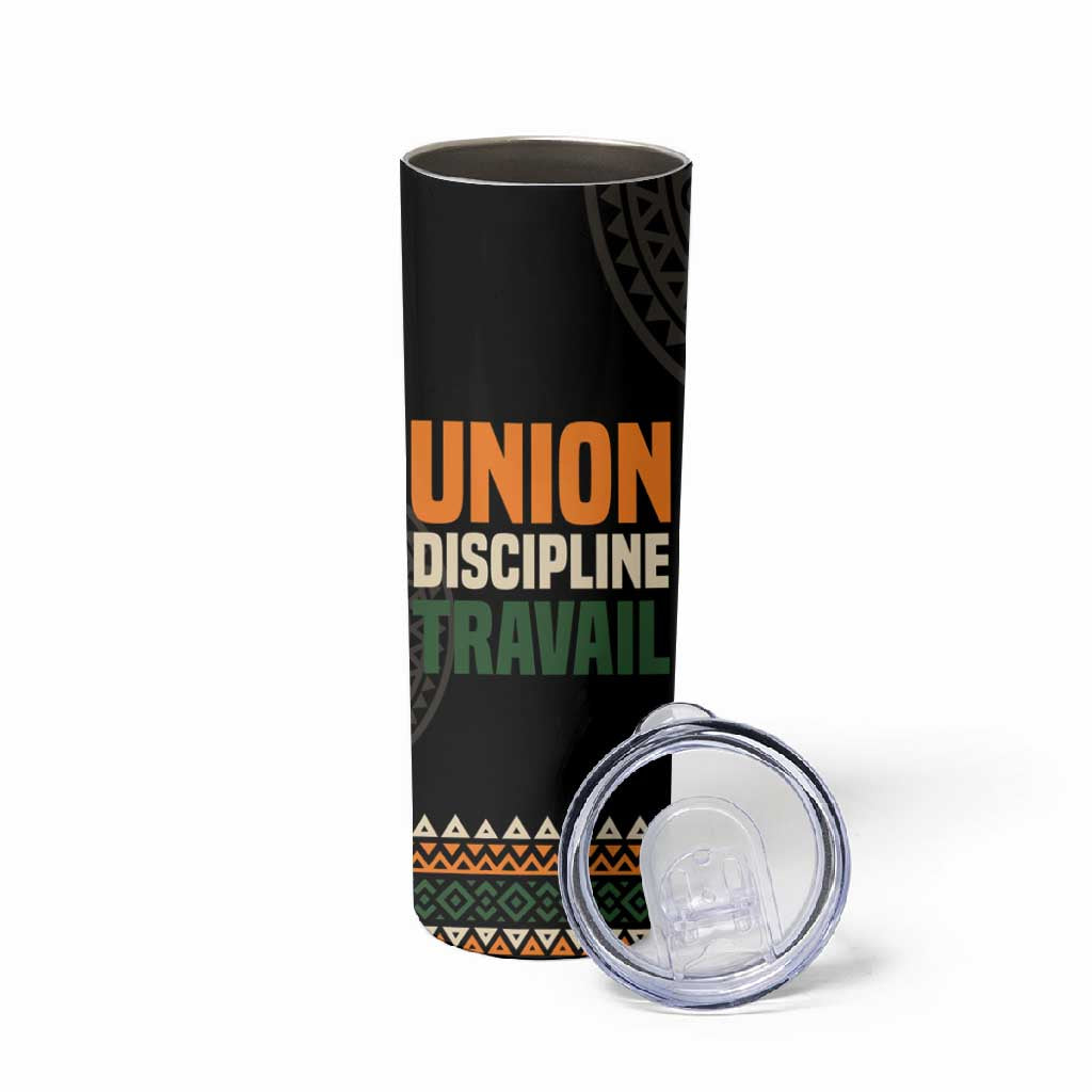 Ivory Coast African Pattern Skinny Tumbler Ethnic Geometric and National Motto TS04