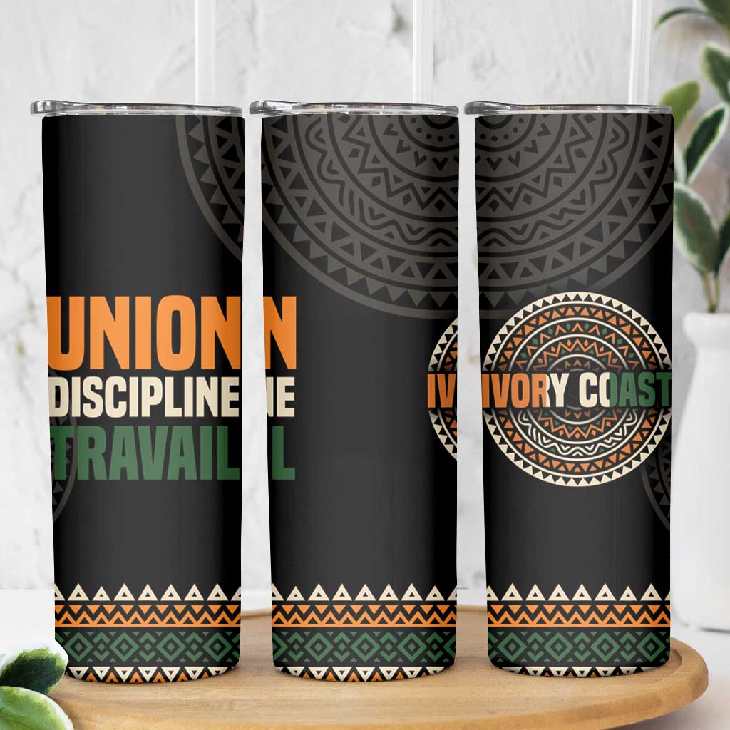 Ivory Coast African Pattern Skinny Tumbler Ethnic Geometric and National Motto TS04