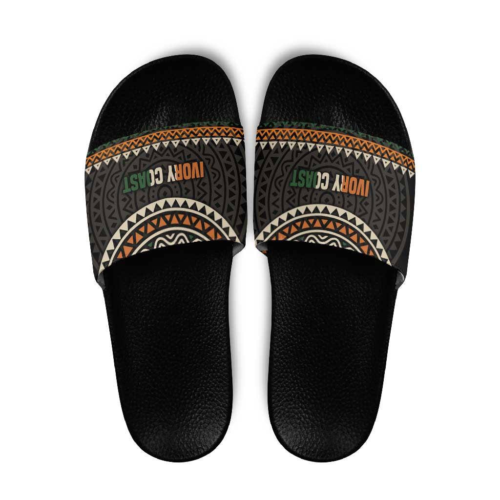 Ivory Coast Slide Sandals with Ethnic Geometric Pattern and National Motto Design TS04