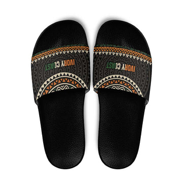 Ivory Coast Slide Sandals with Ethnic Geometric Pattern and National Motto Design TS04