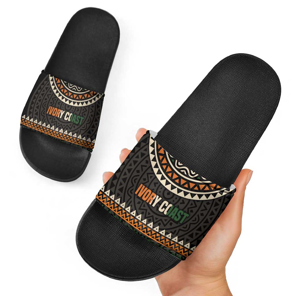 Ivory Coast Slide Sandals with Ethnic Geometric Pattern and National Motto Design TS04