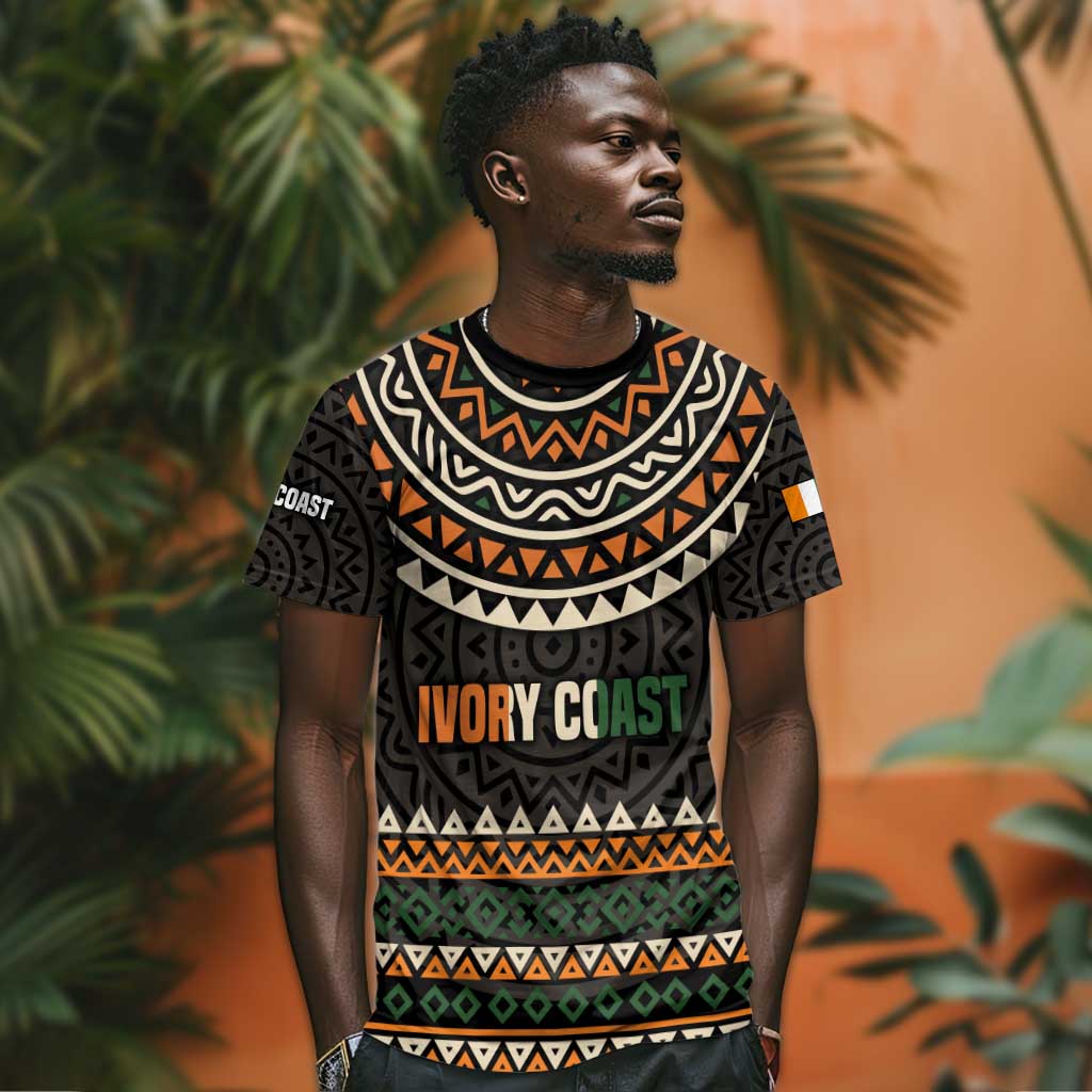 Ivory Coast African Pattern T shirt Ethnic Geometric and National Motto TS04