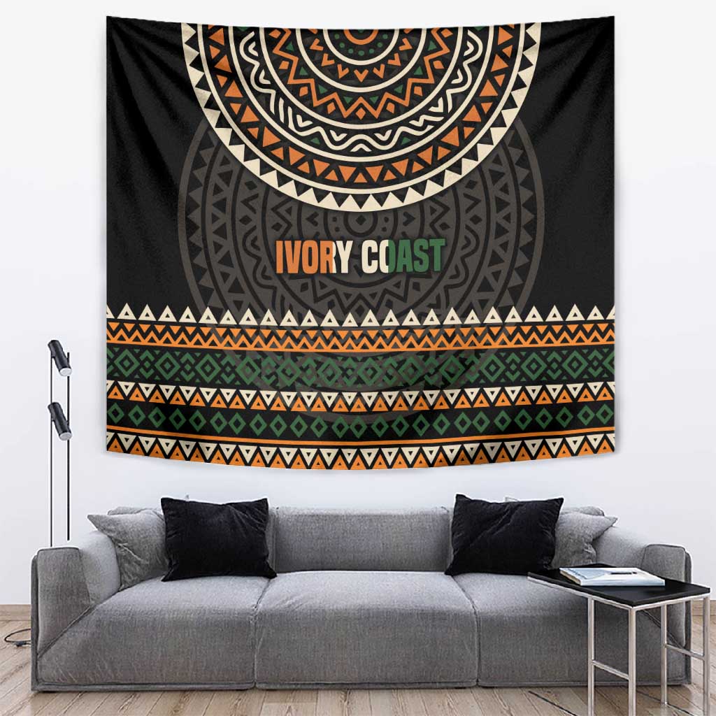 Ivory Coast African Pattern Tapestry Ethnic Geometric and National Motto TS04