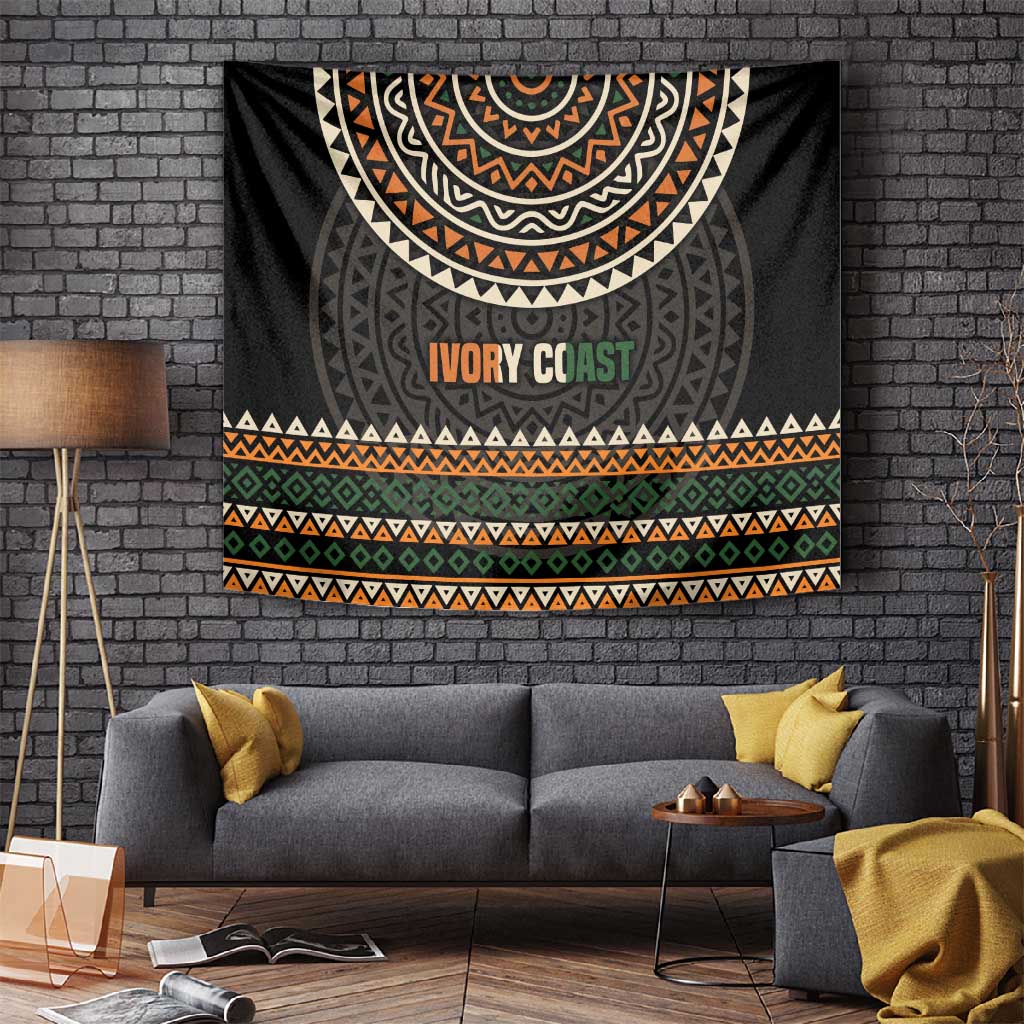 Ivory Coast African Pattern Tapestry Ethnic Geometric and National Motto TS04