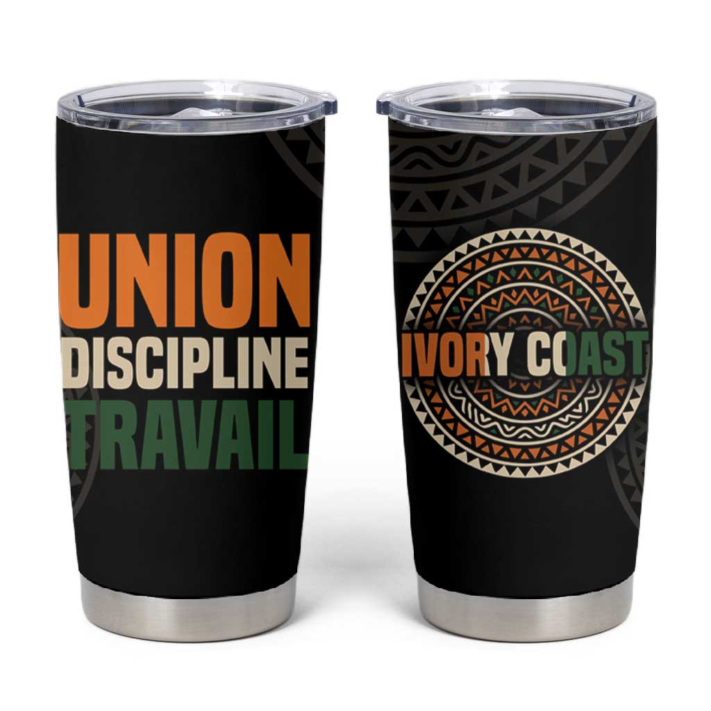 Ivory Coast African Pattern Tumbler Cup Ethnic Geometric and National Motto TS04