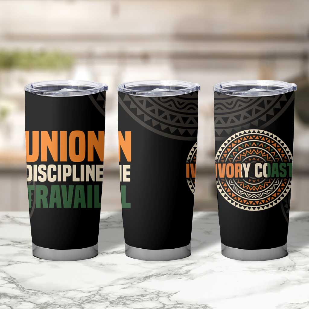 Ivory Coast African Pattern Tumbler Cup Ethnic Geometric and National Motto TS04