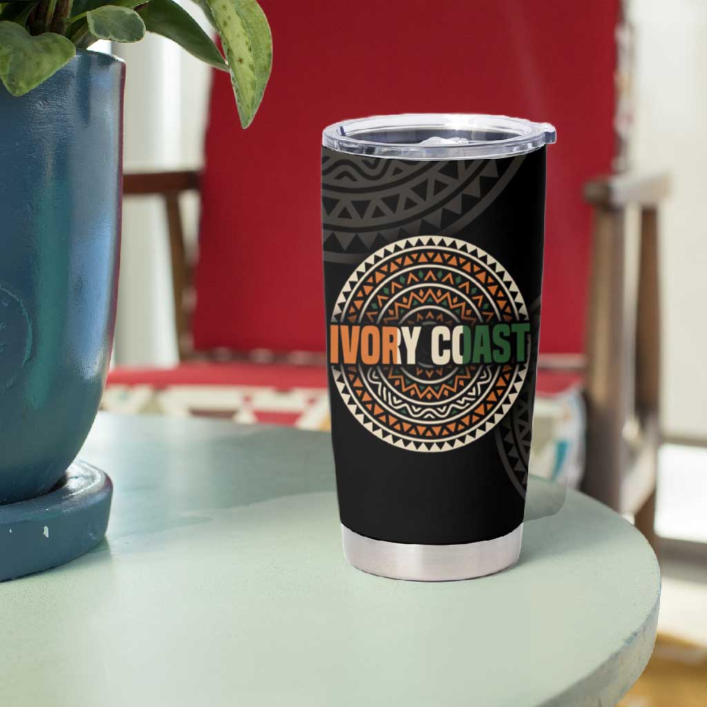 Ivory Coast African Pattern Tumbler Cup Ethnic Geometric and National Motto TS04