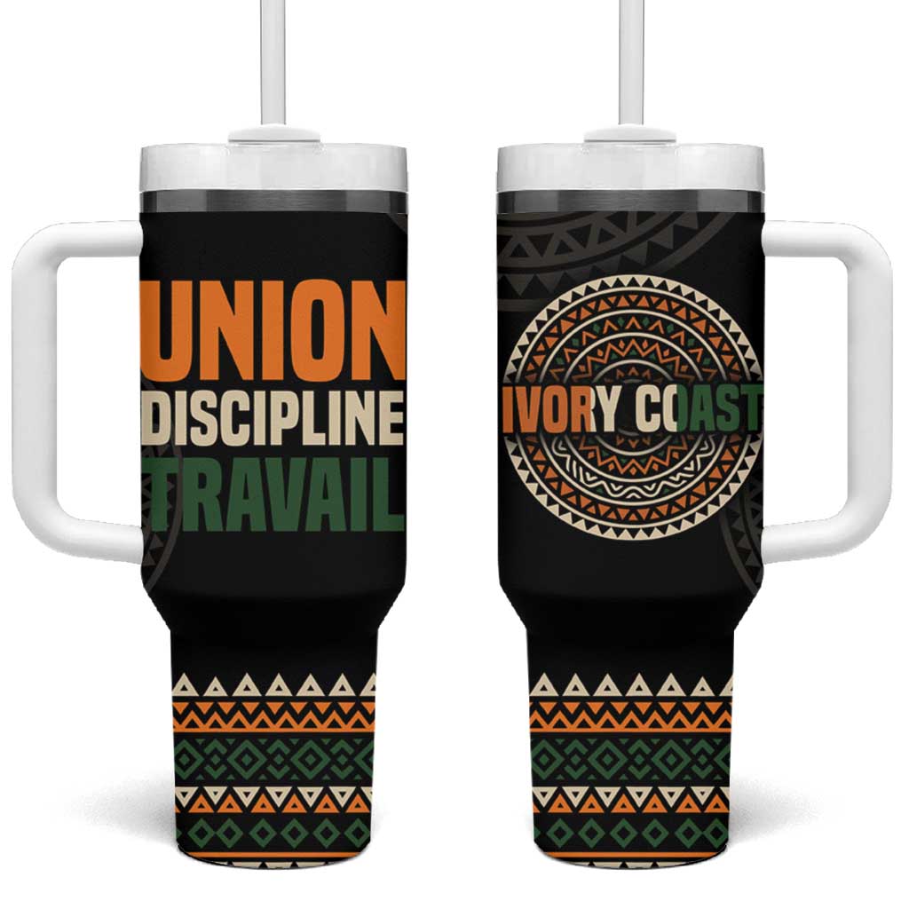 Ivory Coast African Pattern Tumbler With Handle Ethnic Geometric and National Motto TS04