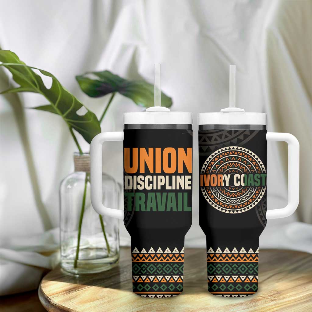 Ivory Coast African Pattern Tumbler With Handle Ethnic Geometric and National Motto TS04