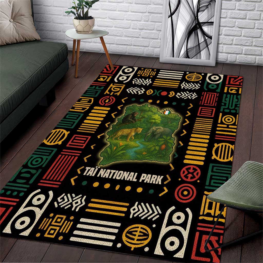 Ivory Coast Area Rug Tai National Park Wildlife Map TS04
