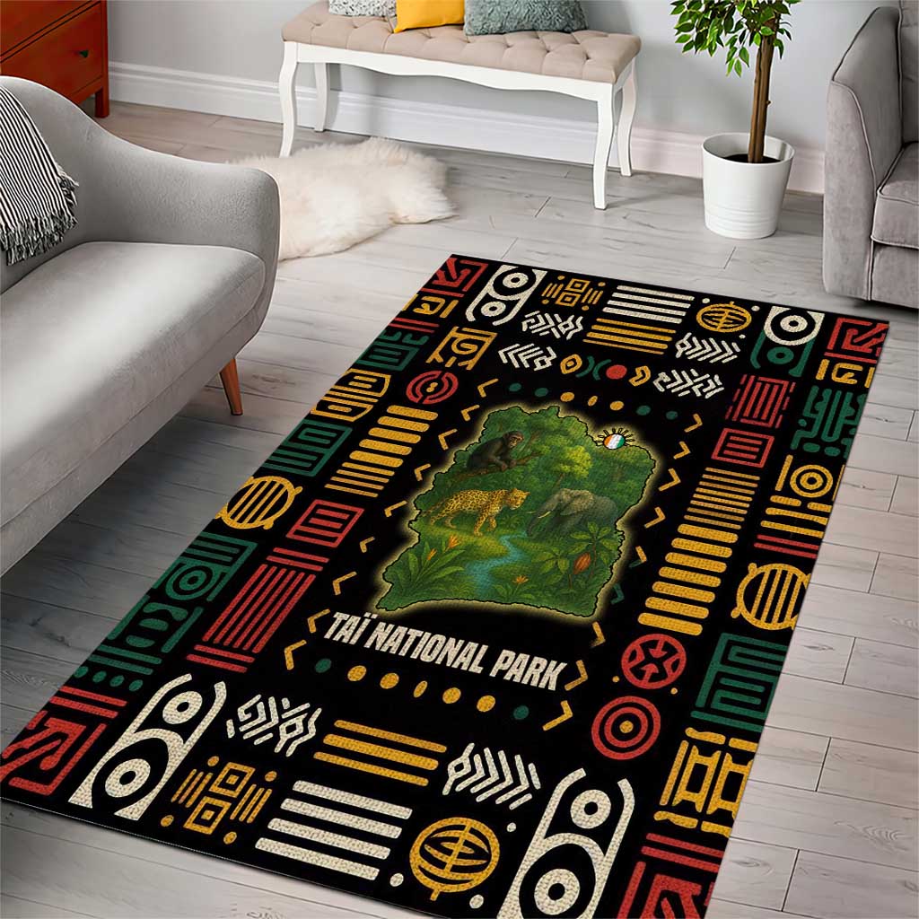 Ivory Coast Area Rug Tai National Park Wildlife Map TS04