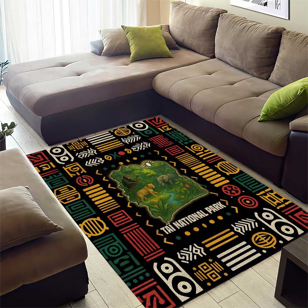 Ivory Coast Area Rug Tai National Park Wildlife Map TS04