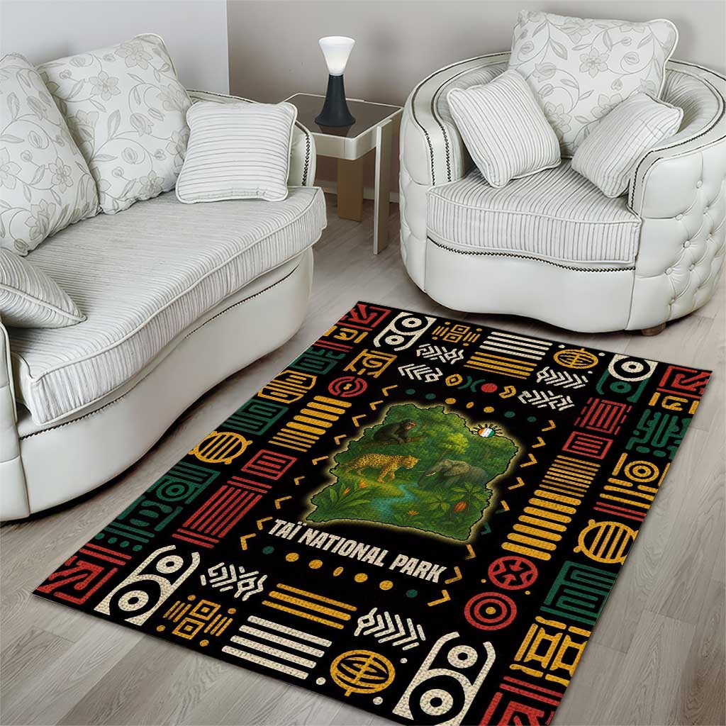 Ivory Coast Area Rug Tai National Park Wildlife Map TS04