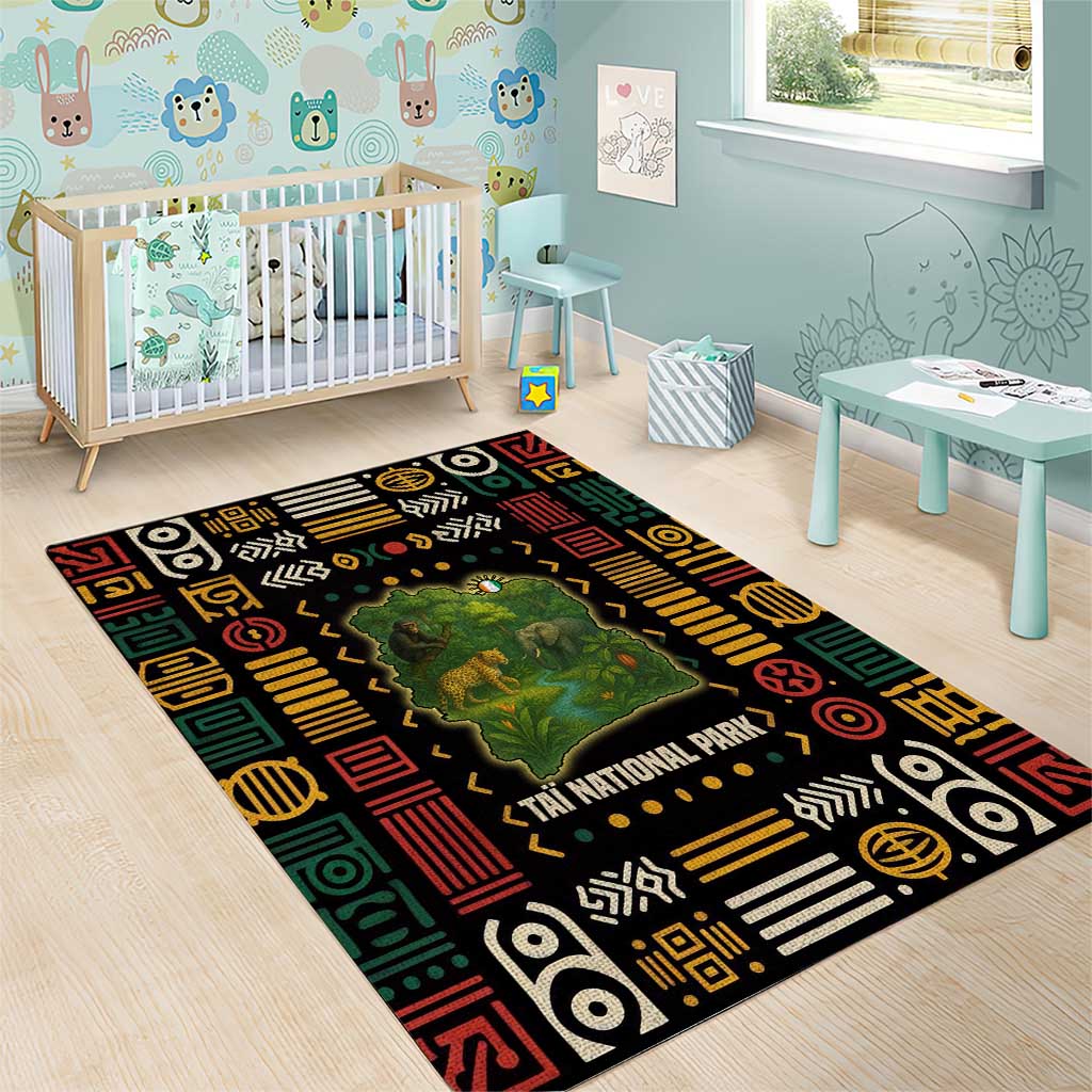 Ivory Coast Area Rug Tai National Park Wildlife Map TS04