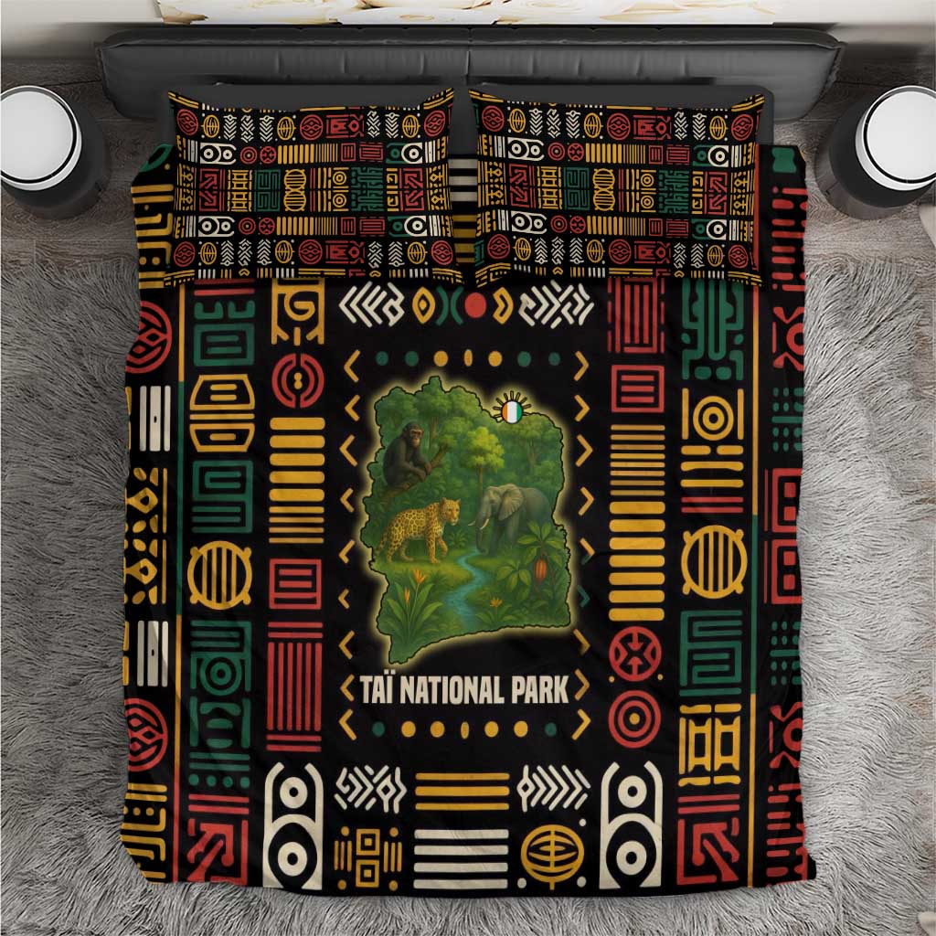 Ivory Coast Bedding Set Tai National Park Wildlife Map TS04