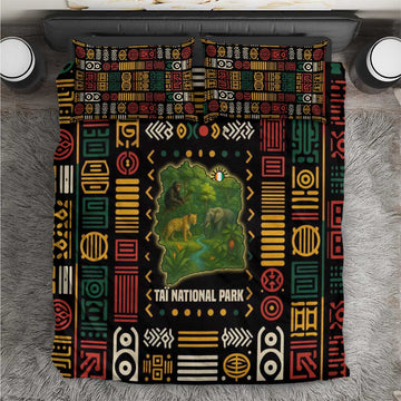 Ivory Coast Bedding Set Tai National Park Wildlife Map TS04