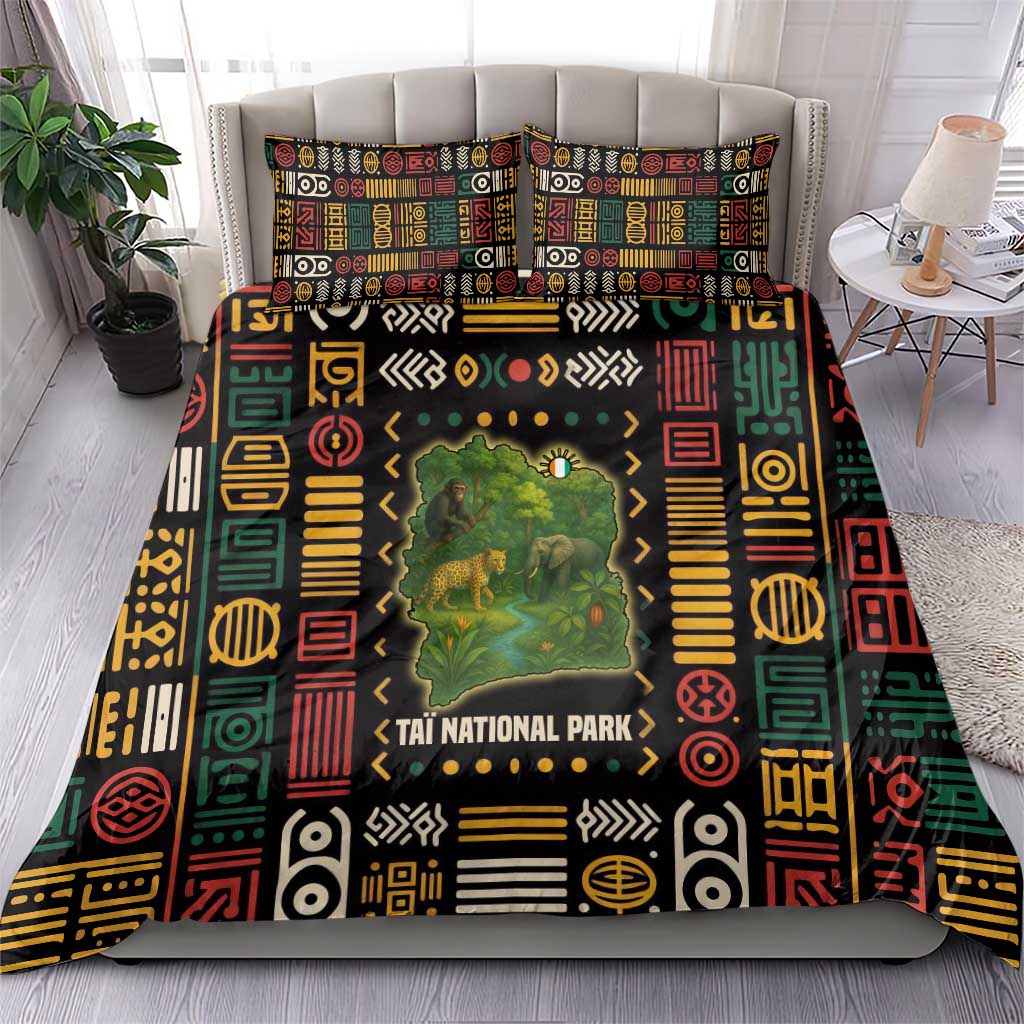 Ivory Coast Bedding Set Tai National Park Wildlife Map TS04